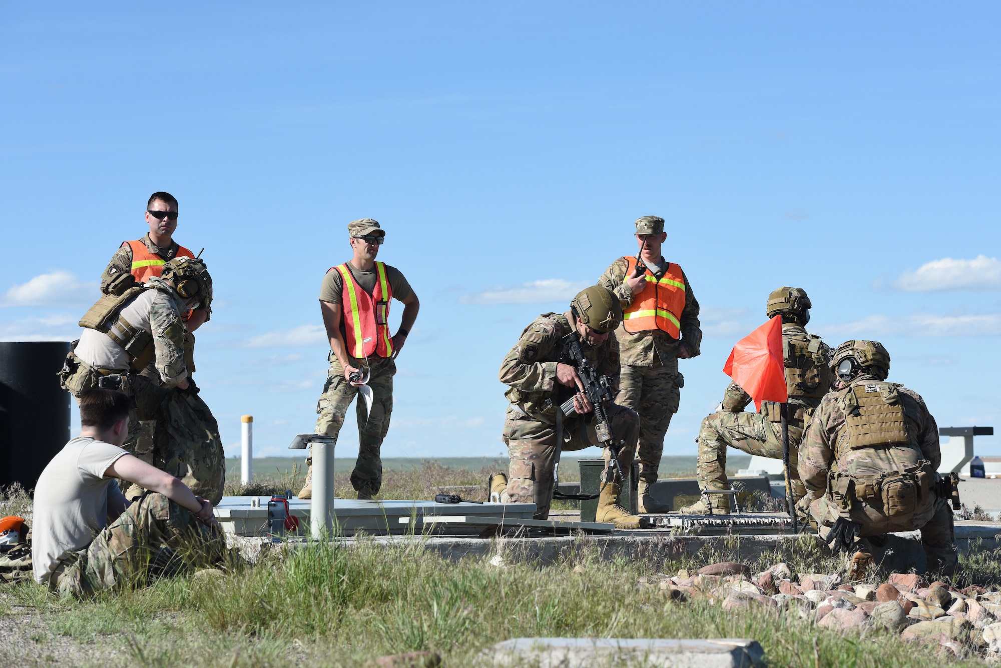 Airmen survey a launch facility integrated recapture and recovery exercise June 11, 2019, at an intercontinental ballistic missile launch facility near Simms, Mont.