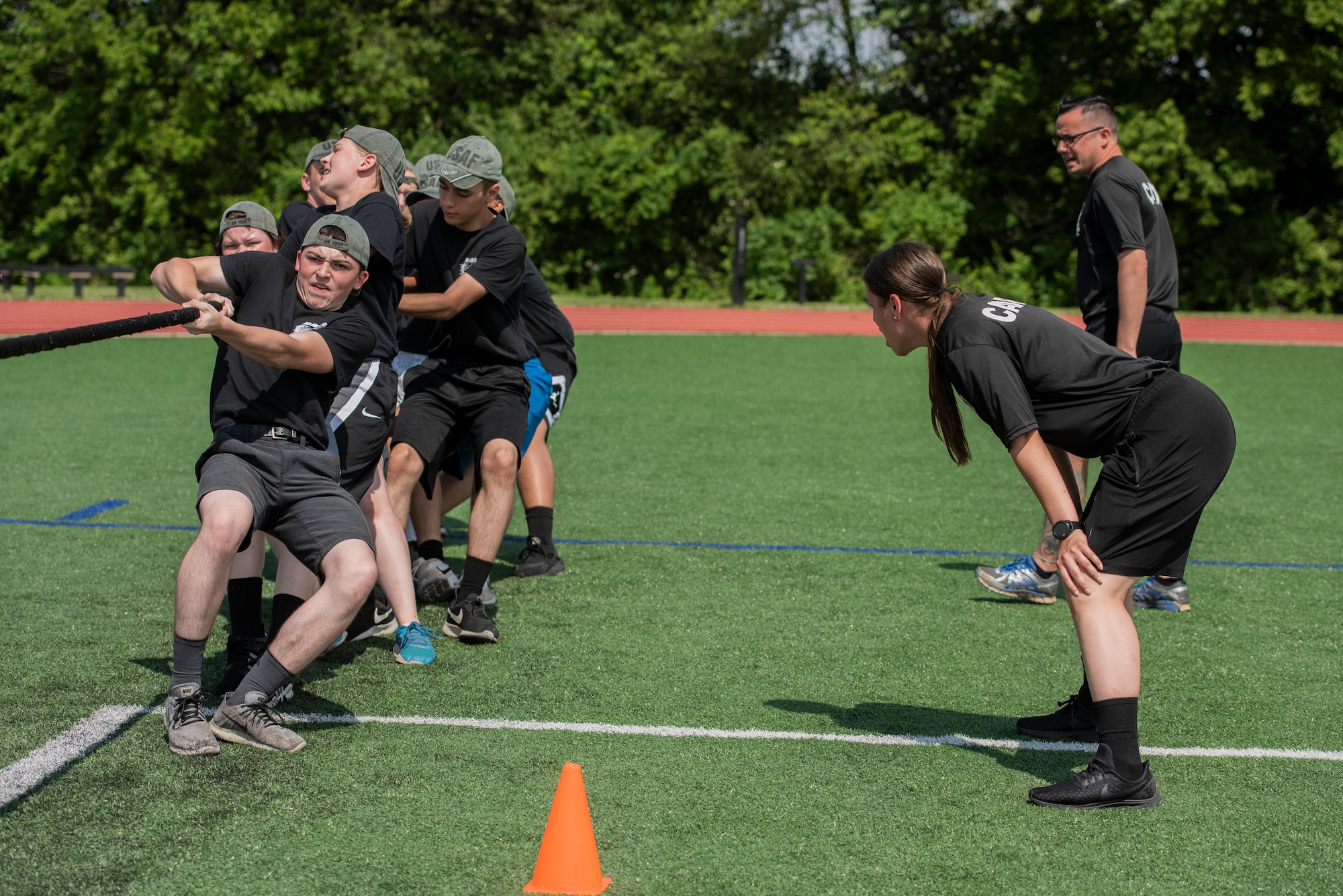 U.S. Air Force Junior ROTC cadets compete in Field Day activities as part of the Cadet Leadership Course June 7, 2019 at Scott Air Force Base, Ill. The events included a dizzy bat race, tug of war, and other physically challenging activities. (U.S. Air Force photo by Senior Airman Daniel Garcia)
