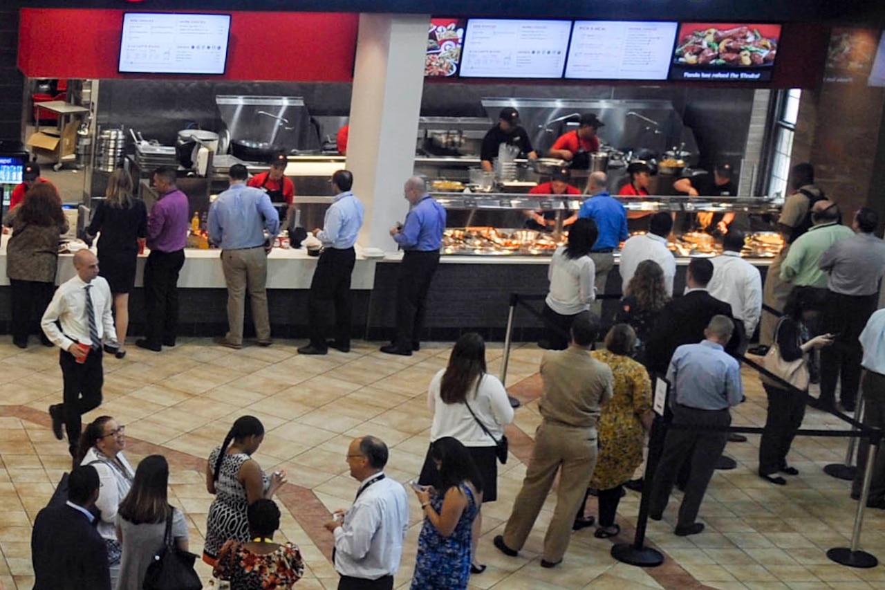 People line up for fast food.