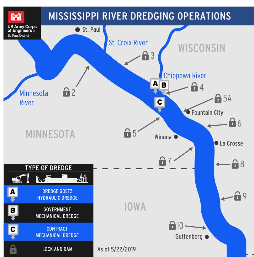 graphic showing dredging operations on river