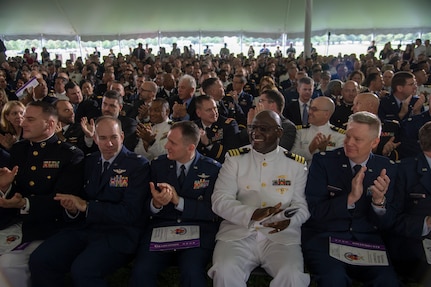 U.S. Marine Corps Gen. Joe Dunford, chairman of the Joint Chiefs of Staff, speaks at the National Defense University (NDU) Graduation at Fort Lesley J. McNair, Washington D.C., June 13, 2019. The NDU Class of 2019 consists of leaders from the U.S. military services, the Department of Defense, other federal government agencies, as well as from the foreign militaries, allied and partner nations.