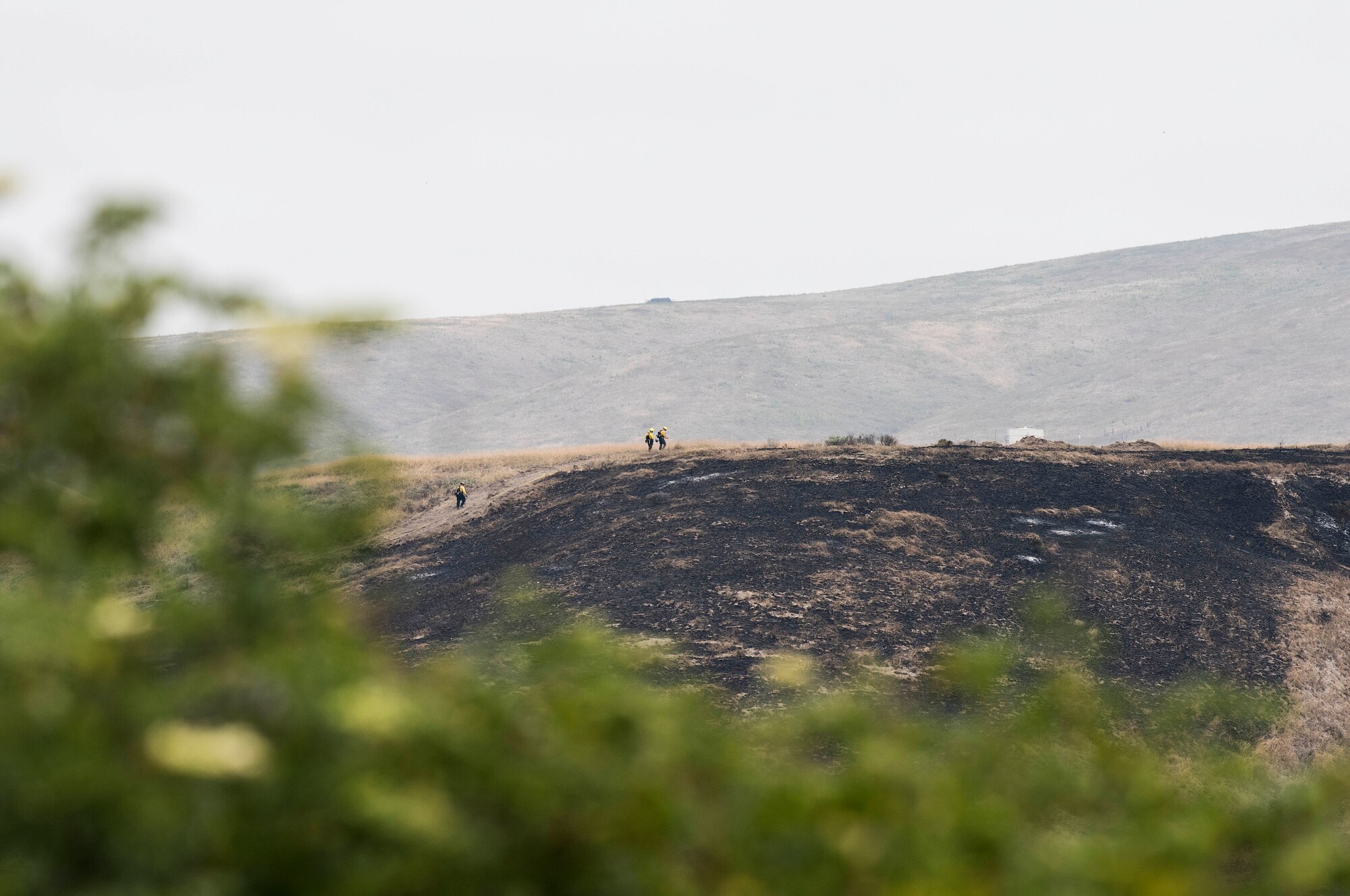 30th Space Wing firefighters work with the Santa Barbara Fire Department to mitigate the Rancho Fire June 14, 2019, at Vandenberg Air Force Base, Calif. The fire burned approximately 140 acres near Point Sal and El Rancho roads. (U.S. Air Force photo by Airman 1st Class Hanah Abercrombie)