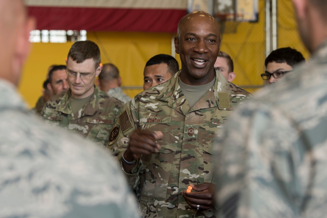 CMSAF Kaleth O. Wright speaks during Red Flag