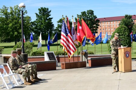 Incoming U.S. Army Recruiting Command Deputy Commanding Officer - Operations, Col. Patrick Michaelis delivers remarks at the change of command Ceremony held at Fort Knox today.