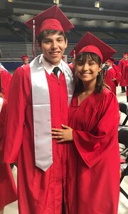 Mark and Pearl Alvarado of San Antonio enlisted in the Navy together in January, five months after they got married. The couple, who graduated from Southside High School last year, have both completed their basic training and are undergoing their technical training in the Navy.