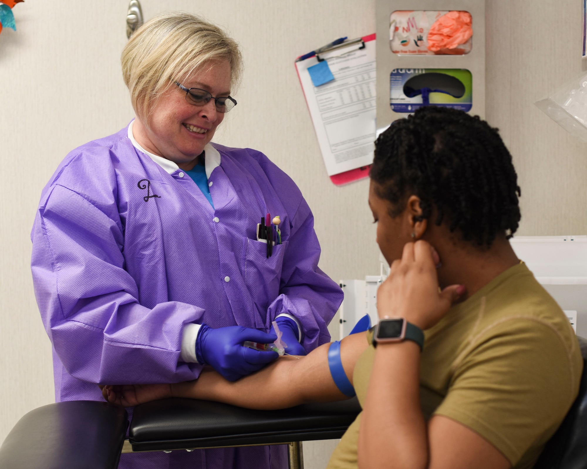 Dianna Boyce, 325th Medical Group central operations technician advisor, draws blood June 6, 2018, at Tyndall Air Force Base, Florida.