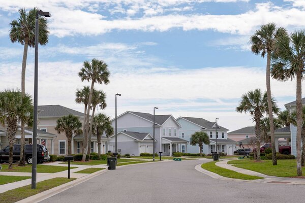 View down a street in housing area.