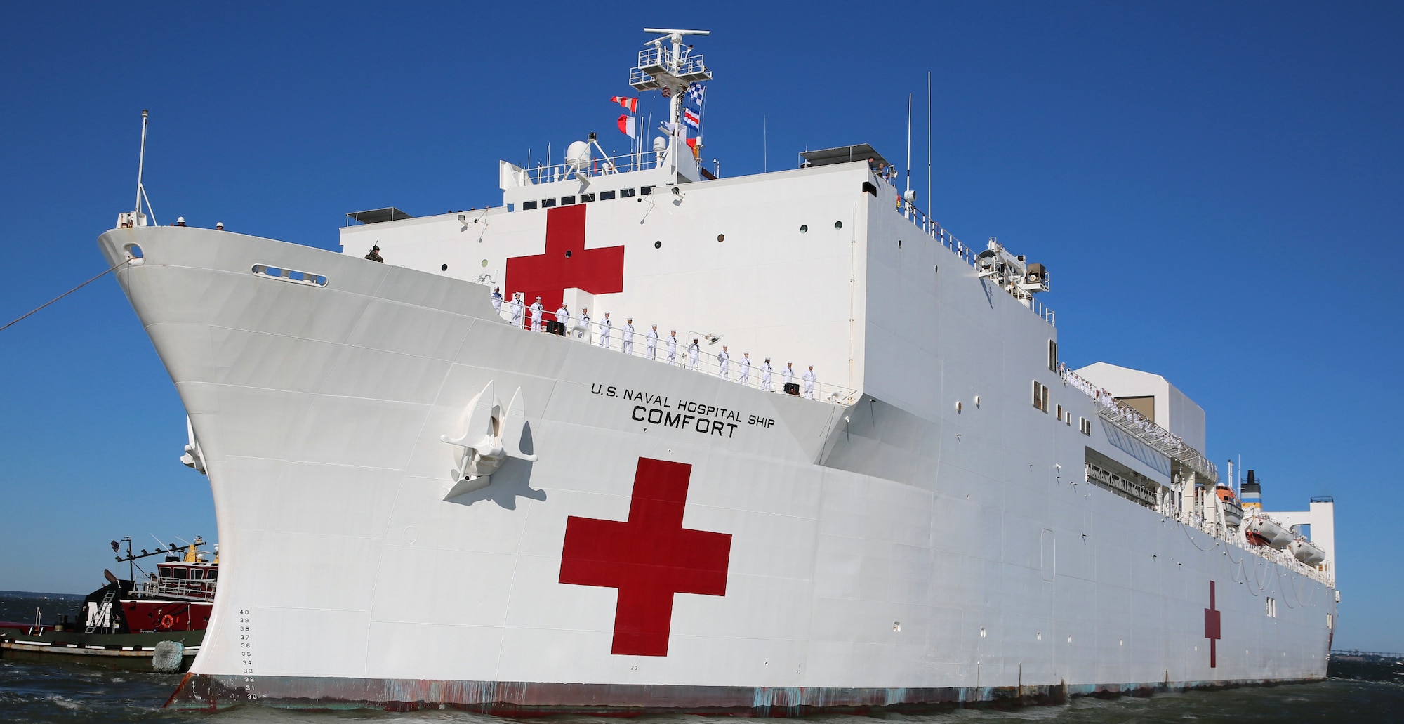 U.S. Navy Hospital Ship USNS Comfort (T-AH 20) gets underway from Naval Station Norfolk, June 14.