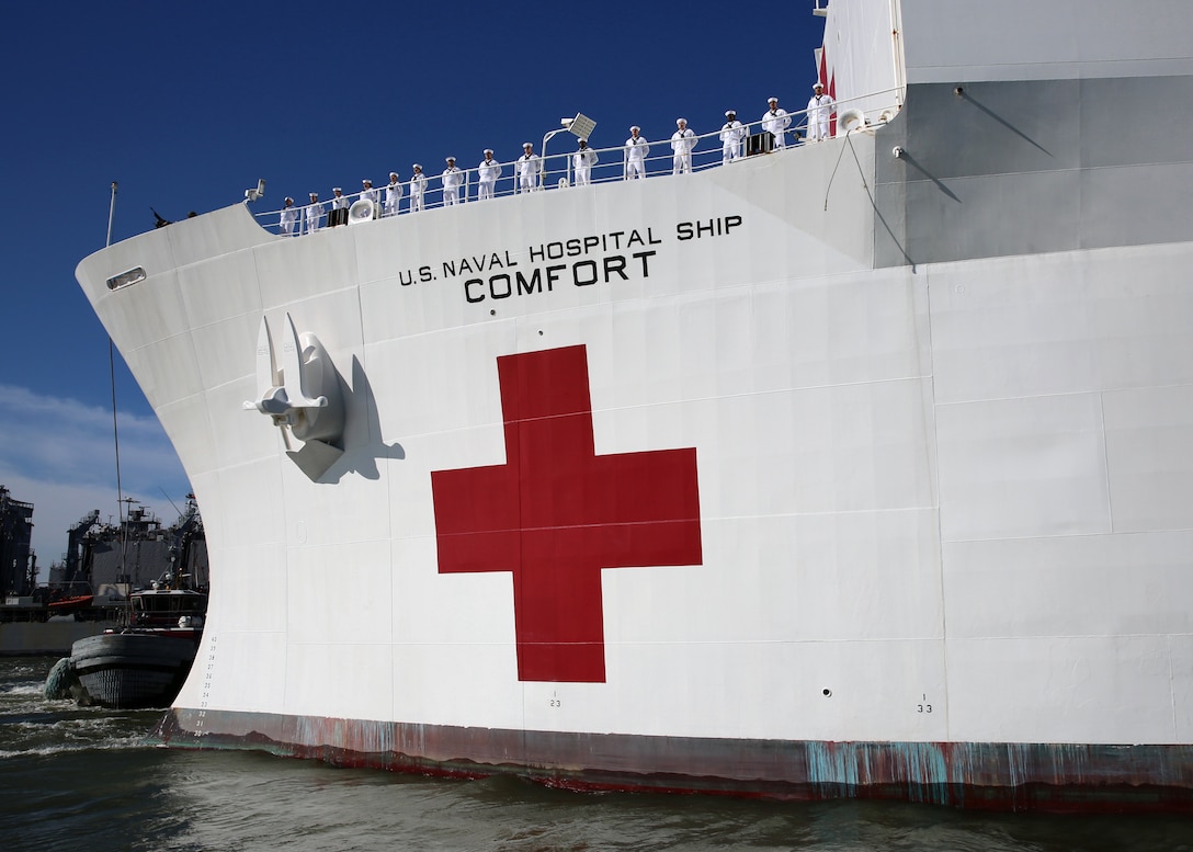 U.S. Navy Hospital Ship USNS Comfort (T-AH 20) gets underway from Naval Station Norfolk, June 14.