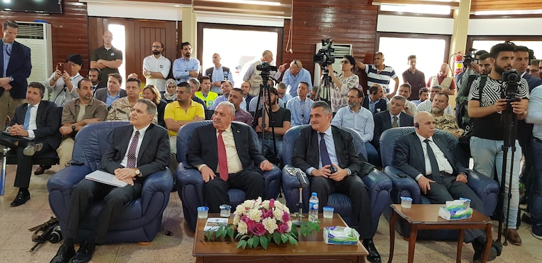 U.S. Ambassador to Iraq Matthew H. Tueller, Iraq Minister of Water Resources Jamal Abbas al-Adili, and Italian Ambassador to Iraq Bruno Pasquino, attend the closing ceremony commemorating the Mosul Dam Project June 15, 2019, in Mosul Iraq. The Mosul Dam Project was a 3-year partnership started in 2016 as a joint venture among the Iraq Ministry of Water Resources, the U.S. Army Corps of Engineers, and Italian Company Trevi S.p.A. in an effort to stabilize the infrastructure of the Mosul Dam. The Dam, which is the largest in Iraq, and the fourth largest in the Middle East, supplies water, hydropower, irrigation and flood control to the region.