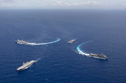 The Wasp Amphibious Ready Group is transiting with JS Ise and JS Kunisaki in the U.S. 7th Fleet area of operations.