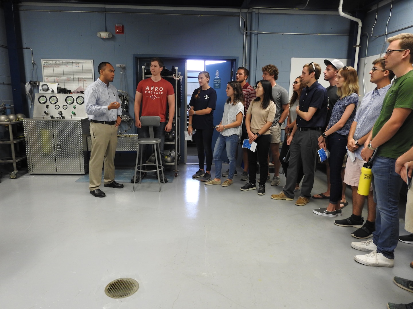 Naval Research Enterprise Internship Program (NREIP) interns toured Naval Surface Warfare Center Panama City Division's (NSWC PCD) various facilities to learn more about the opportunities to work with many projects and mission areas at NSWC PCD June 13.