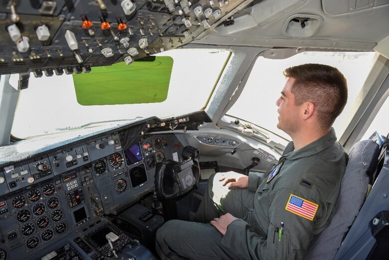 1st Lt. Alexandro Retamozo, pilot for the 514th Air Mobility Wing, sits in the cockpit of a KC-10 Extender at Joint Base McGuire-Dix-Lakehurst May 21, 2019. The 514th’s mission is to recruit, train and sustain Reserve Citizen Airmen to fly, fight and win, and enhance our nation’s air mobility capability. (Photo by U.S. Air Force 1st Lt. Katie Mueller)