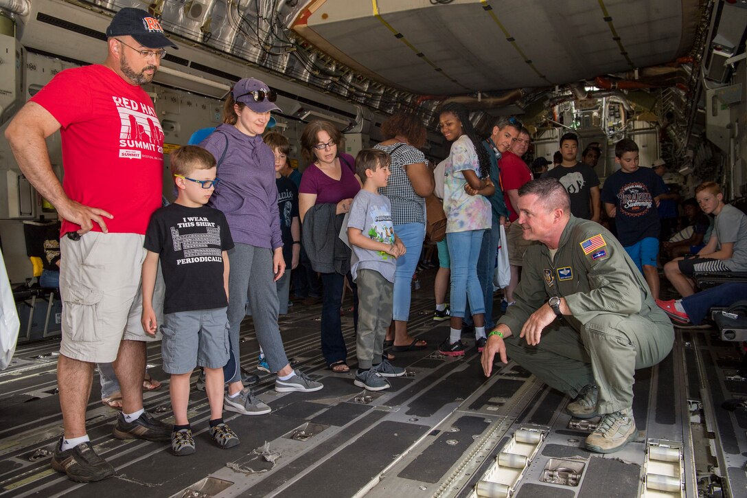 Reserve Citizen Airmen with the 732nd Airlift Squadron and 514th Aircraft Maintenance Squadron, 514th Air Mobility Wing, stage a C-17 Globemaster III for display during the Innovation in Flight Family Day and Outdoor Aviation Display in Dulles, Virginia, June 5, 2019.