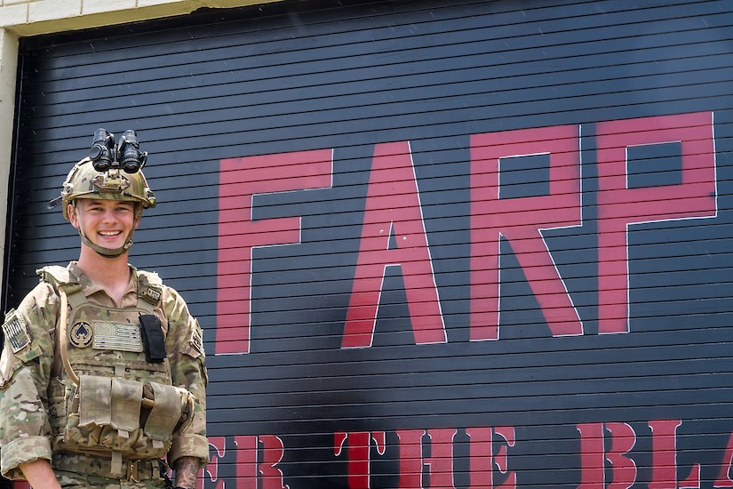 Staff Sgt. Christopher Stuebbe, 628th Logistics Readiness Squadron forward area refueling point team chief, poses in front of his team’s sign June 17, 2019, at Joint Base Charleston, S.C.