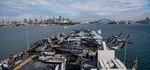 190618-N-OX029-1008 SYDNEY (June 18, 2019) – Sailors and Marines man the rails aboard the amphibious assault ship USS Wasp (LHD 1) as it arrives in Sydney for a port visit. Wasp, flagship of the Wasp Amphibious Ready Group, with embarked 31st Marine Expeditionary Unit, is operating in the Indo-Pacific region to enhance interoperability with partners and serve as ready-response force for any type of contingency.
