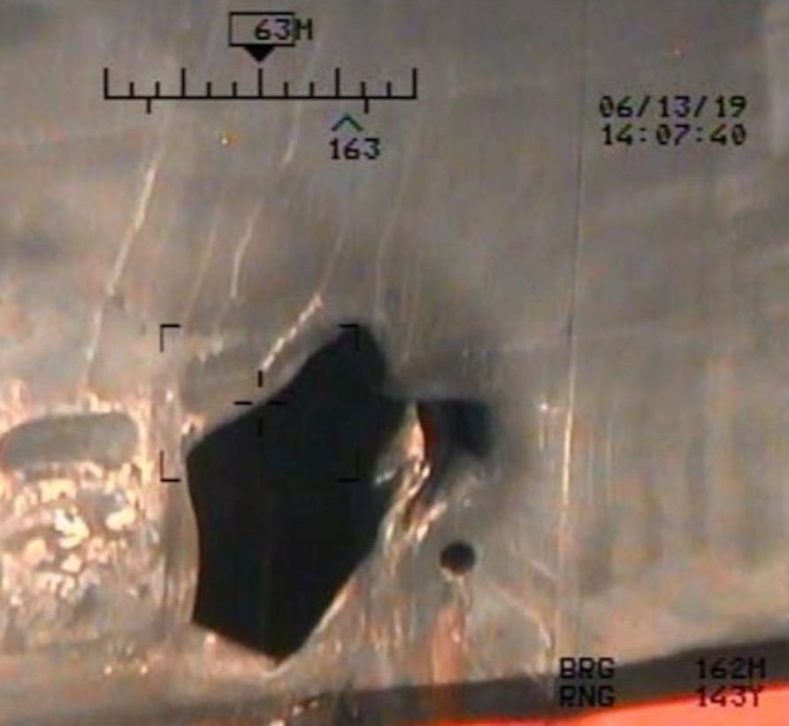 Hole in oil tanker’s hull.