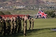 Soldiers from the United Kingdom and Canada perform Trooping the Colour in observance of the Queen’s birthday during Panther Strike, June 8, 2019 at Camp Williams, Utah. Panther Strike is an annual exercise organized by the 300 Military Intelligence Brigade, that is centered upon developing the skill level of active duty and reserve military intelligence Soldiers and units. (U.S. Army photo by Sgt. Nathan Baker)