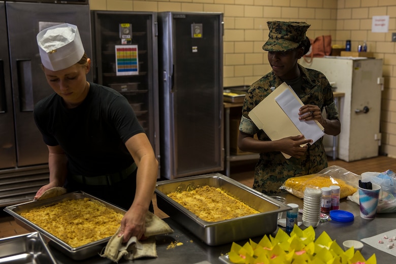 U.S. Marines with Headquarters and Headquarters Squadron, Marine Corps Air Station (MCAS) Yuma, Food Services, compete in the 2019 MCAS Yuma Chef of the Quarter challenge on MCAS Yuma, Ariz., May 22, 2019. The MCAS Yuma Chef of the Quarter challenge is an in-house competition held to decide which Food Service Marines will compete in the Chef of the Quarter competition held in Camp Pendleton, California. (U.S. Marine Corps photo by Pfc. John Hall)