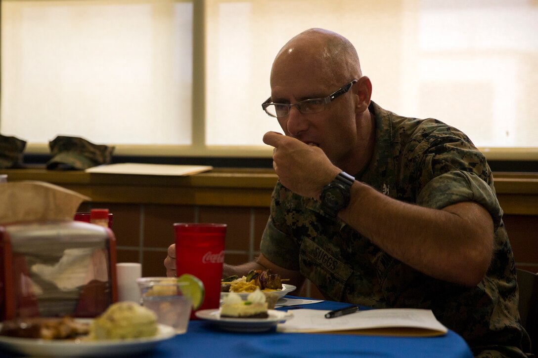U.S. Marines with Headquarters and Headquarters Squadron, Marine Corps Air Station (MCAS) Yuma, Food Services, compete in the 2019 MCAS Yuma Chef of the Quarter challenge on MCAS Yuma, Ariz., May 22, 2019. The MCAS Yuma Chef of the Quarter challenge is an in-house competition held to decide which Food Service Marines will compete in the Chef of the Quarter competition held in Camp Pendleton, California. (U.S. Marine Corps photo by Pfc. John Hall)
