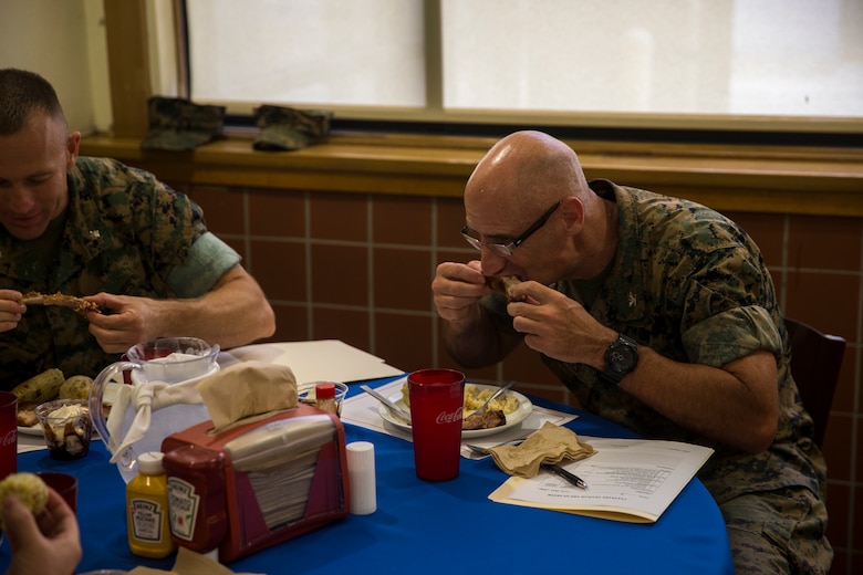 U.S. Marines with Headquarters and Headquarters Squadron, Marine Corps Air Station (MCAS) Yuma, Food Services, compete in the 2019 MCAS Yuma Chef of the Quarter challenge on MCAS Yuma, Ariz., May 22, 2019. The MCAS Yuma Chef of the Quarter challenge is an in-house competition held to decide which Food Service Marines will compete in the Chef of the Quarter competition held in Camp Pendleton, California. (U.S. Marine Corps photo by Pfc. John Hall)