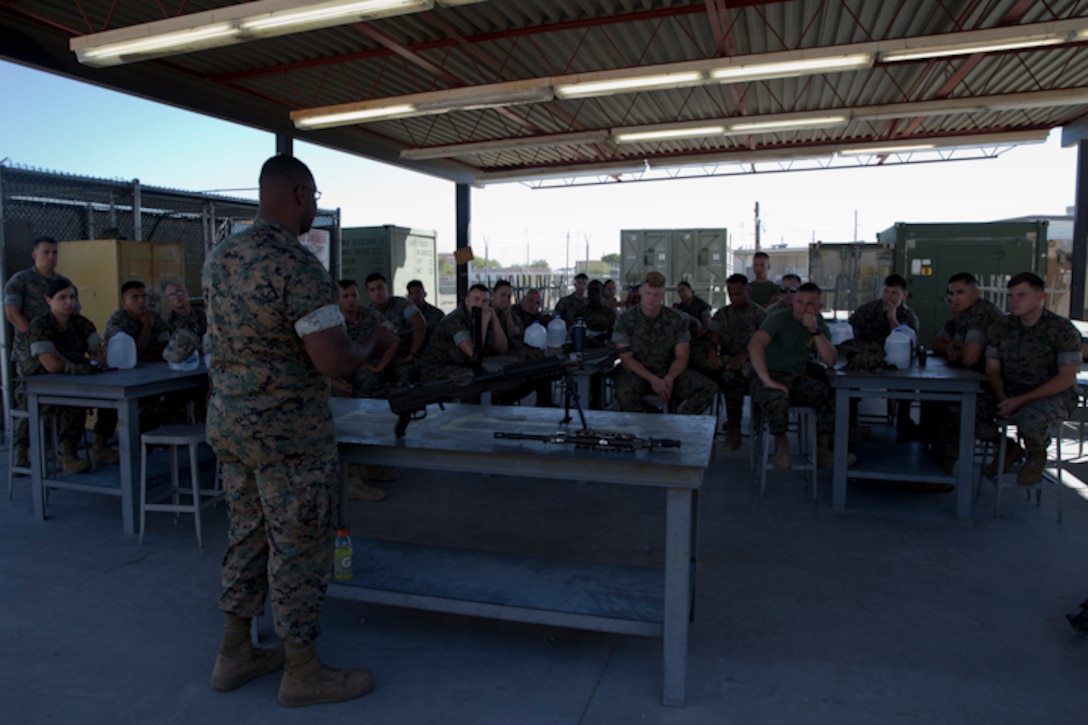 U.S. Marines with Marine Air Control Squadron (MACS) 1 conduct Crew-Served Weapons Handling Training at Marine Corps Air Station Yuma Ariz., May 29, 2019. The purpose of this training is to ensure that Marines are familiar with the handling and operations of the M240B machine gun. (U.S. Marine Corps photo by Lance Cpl Joel Soriano)