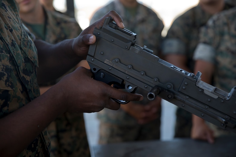 U.S. Marines with Marine Air Control Squadron (MACS) 1 conduct Crew-Served Weapons Handling Training at Marine Corps Air Station Yuma Ariz., May 29, 2019. The purpose of this training is to ensure that Marines are familiar with the handling and operations of the M240B machine gun. (U.S. Marine Corps photo by Lance Cpl Joel Soriano)