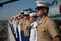 Marines and Sailors man the rails as the San Antonio-class amphibious transport dock ship USS New York transits the Hudson River in preparation for Fleet Week New York, May 22, 2019. Fleet Week NY is an opportunity for the American public to meet their Marine Corps, Navy, and Coast Guard service members and experience America’s sea services firsthand.