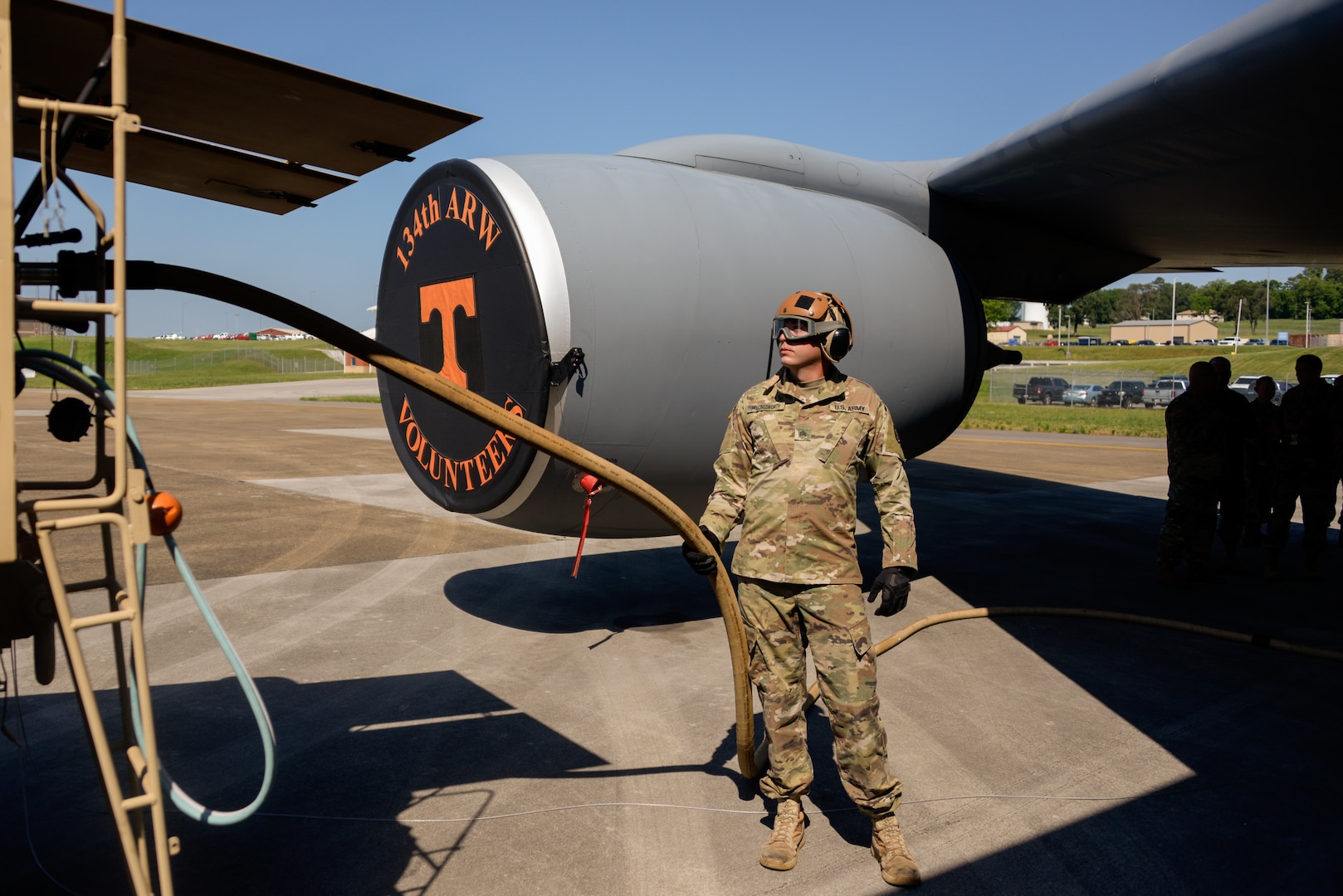 Sgt. Tyler Hollingsworth, a fuel supply specialist with the 1/230th Assault Helicopter Battalion Detachment 2 E Company, monitors fuel being offloaded to his truck during exercise Shaken Fury June 1, 2019 at McGhee Tyson Air National Guard Base, Tenn. Shaken Fury is a Federal Emergency Management Agency led exercise simulating a catastrophic earthquake along the New Madrid Seismic Zone (NMSZ) near Memphis, Tenn. The purpose of the exercise was to examine and improve the community’s response to a “no-notice” earthquake, recognize shortfalls in resources, and develop a coordinated recovery strategy plan. (U.S. Air National Guard photo by Tech. Sgt. Jonathan Young/RELEASED)