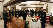 Brig. Gen. Kris A. Belanger, Commanding General, 85th U.S. Army Reserve Support Command speaks to Soldiers assigned to 101st Airborne Division during the funeral service of Staff Sgt. Al Mampre, on Saturday, June 15, 2019.