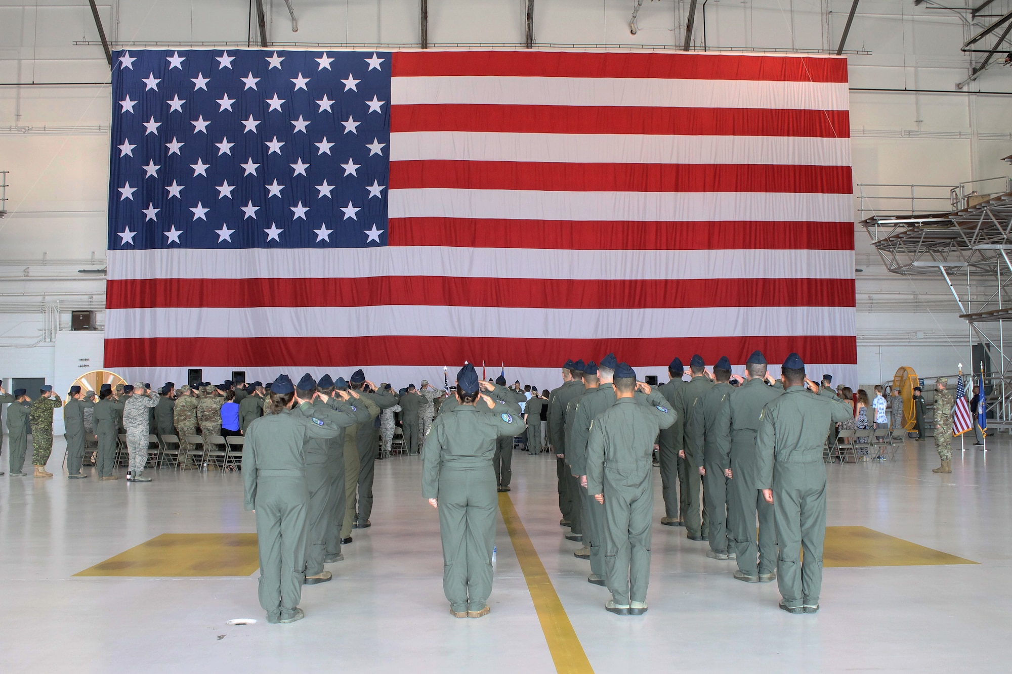 Lt. Col. Jerrad Brown assumed command of the 960th Airborne Air Control Squadron during a formal ceremony at the 552nd Air Control Wing June 18. Col. Joshua Conine, 552nd Operations Group commander, presided over the ceremony as Lt. Col. James Ord relinquished command.  (U.S. Air Force photo/2nd Lt. Ashlyn K. Paulson)