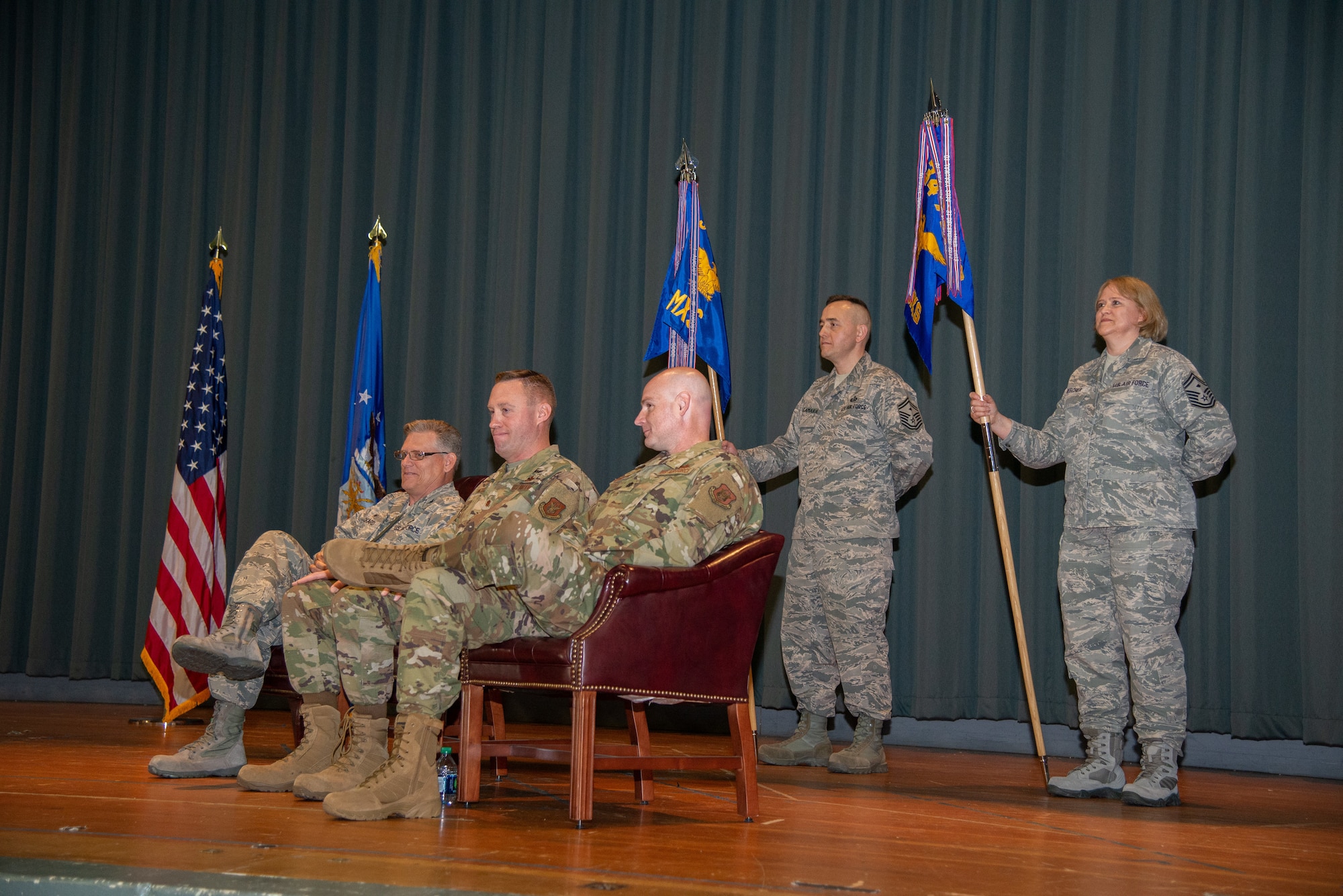 Col. John Trueblood assumed command of the 749th AMXS, while Maj. Daniel Noyer assumed command of the 349 MXS. (U.S. Air Force photo by Senior Master Sgt. Rachel Martinez)