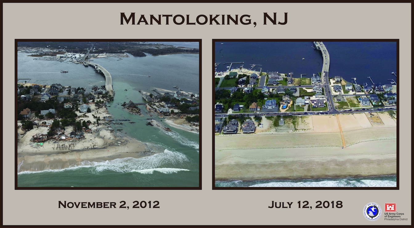 Hurricane Sandy breached the Barnegat Peninsula in October of 2012. In 2018, the U.S. Army Corps of Engineers completed the dune and berm system in the same location. 