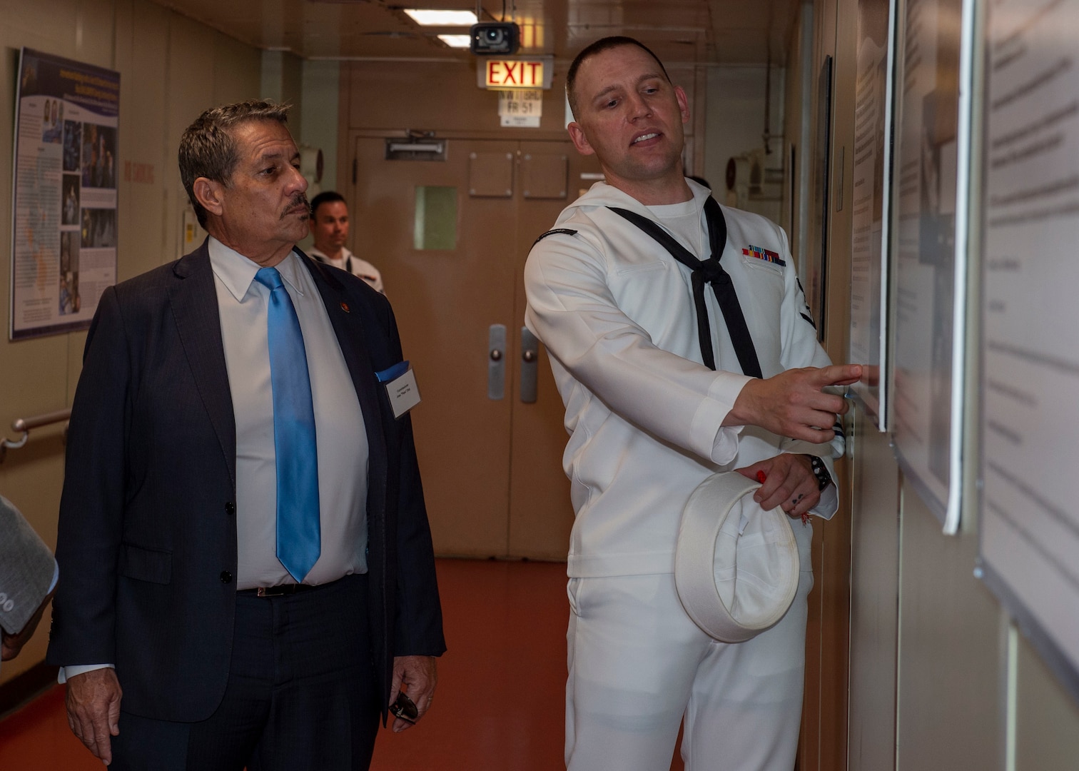 Hospital Corpsman 3rd Class Justin Bock guides a tour of the hospital ship USNS Comfort (T-AH 20).