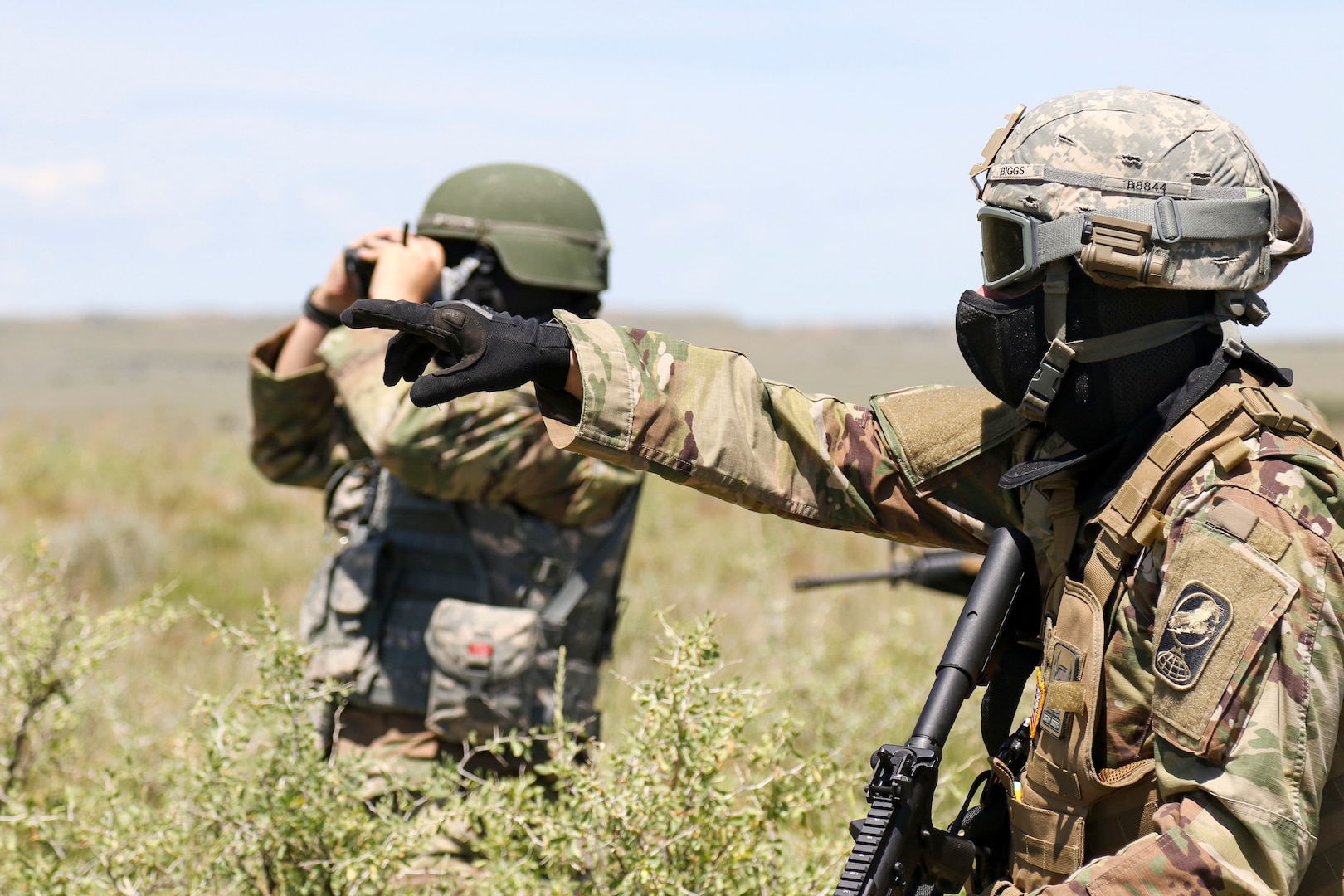 100th Missile Defense Brigade (GMD) Soldiers participate in a Situational Training Exercise at the Piñon Canyon Maneuver Site, near Trinidad, Colorado, June 13, 2019. The Soldiers conducted squad level movement, maneuver and assault operations using simulated rounds, aided by the 2-135th General Support Aviation Battalion of the Colorado Army National Guard, who provided one UH-60 Black Hawk helicopter for airlift and medevac training and operations.