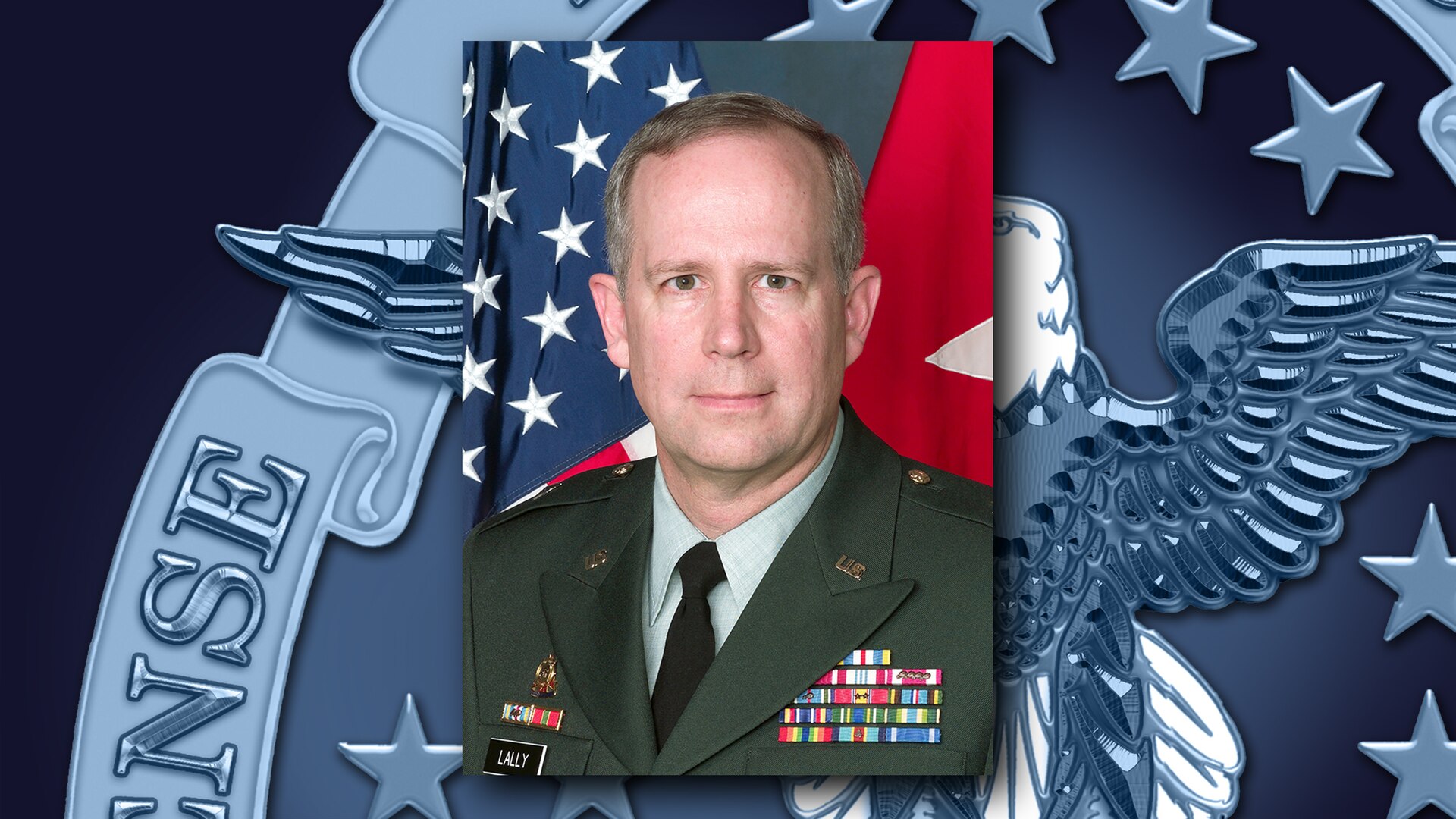 Army Maj. Gen. Michael Lally with DLA Hall of Fame background graphic.