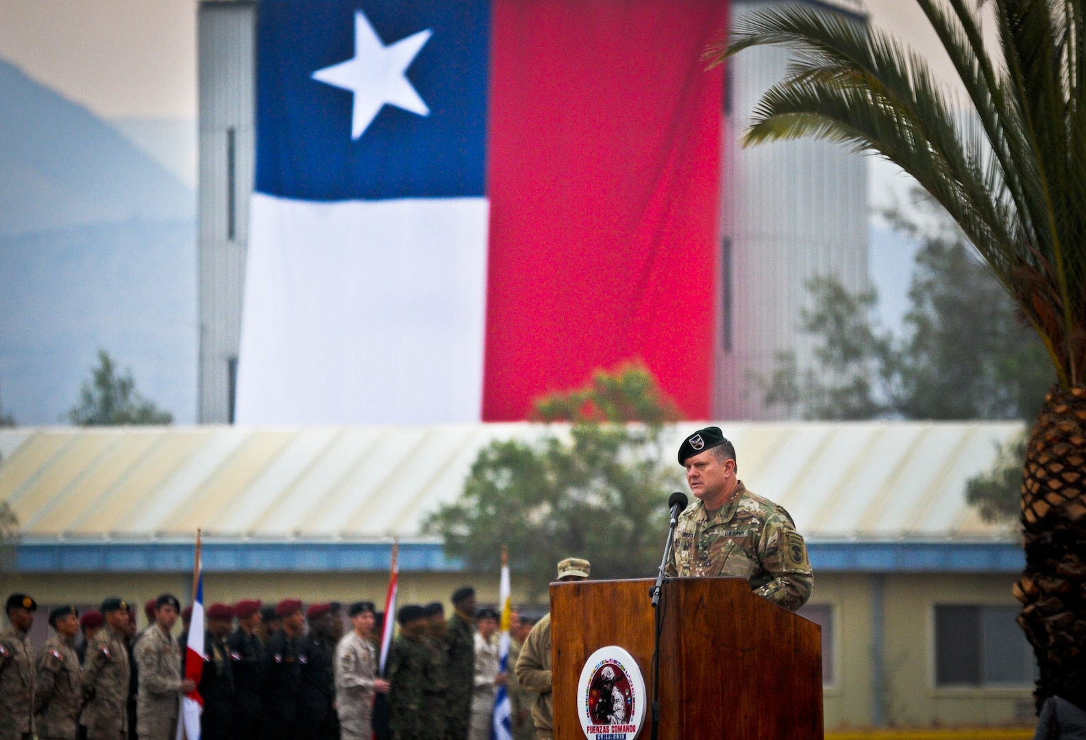 U.S Army Col. Brian Greata gives a speech.