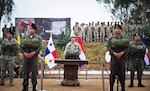 Chilean soldiers stand in the position of attention.