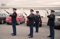 Wyoming Army National Guard Military Funeral Honors team members conduct a 21-gun salute for Technician 5 Joseph Mulvaney, who received long-overdue honors March 29, 2019 at a memorial service in Cody, Wyoming.