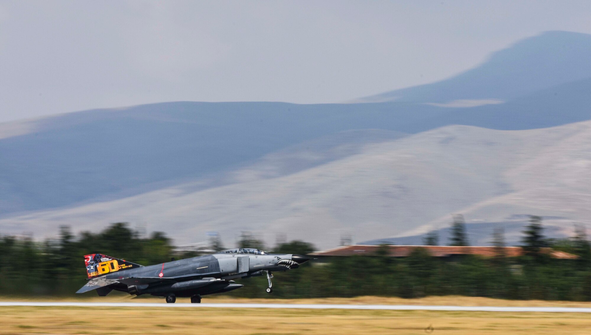 A Turkish F-4 Phantom takes off, during Exercise Anatolian Eagle June 17, 2019, from the Third Main Jet Base, Konya, Turkey. Participants in the exercise played offensive and defensive roles for the purpose of sharpening aerial warfare skills and bolstering international cooperation for military operations. (U.S. Air Force photo by Senior Airman Joshua Magbanua)