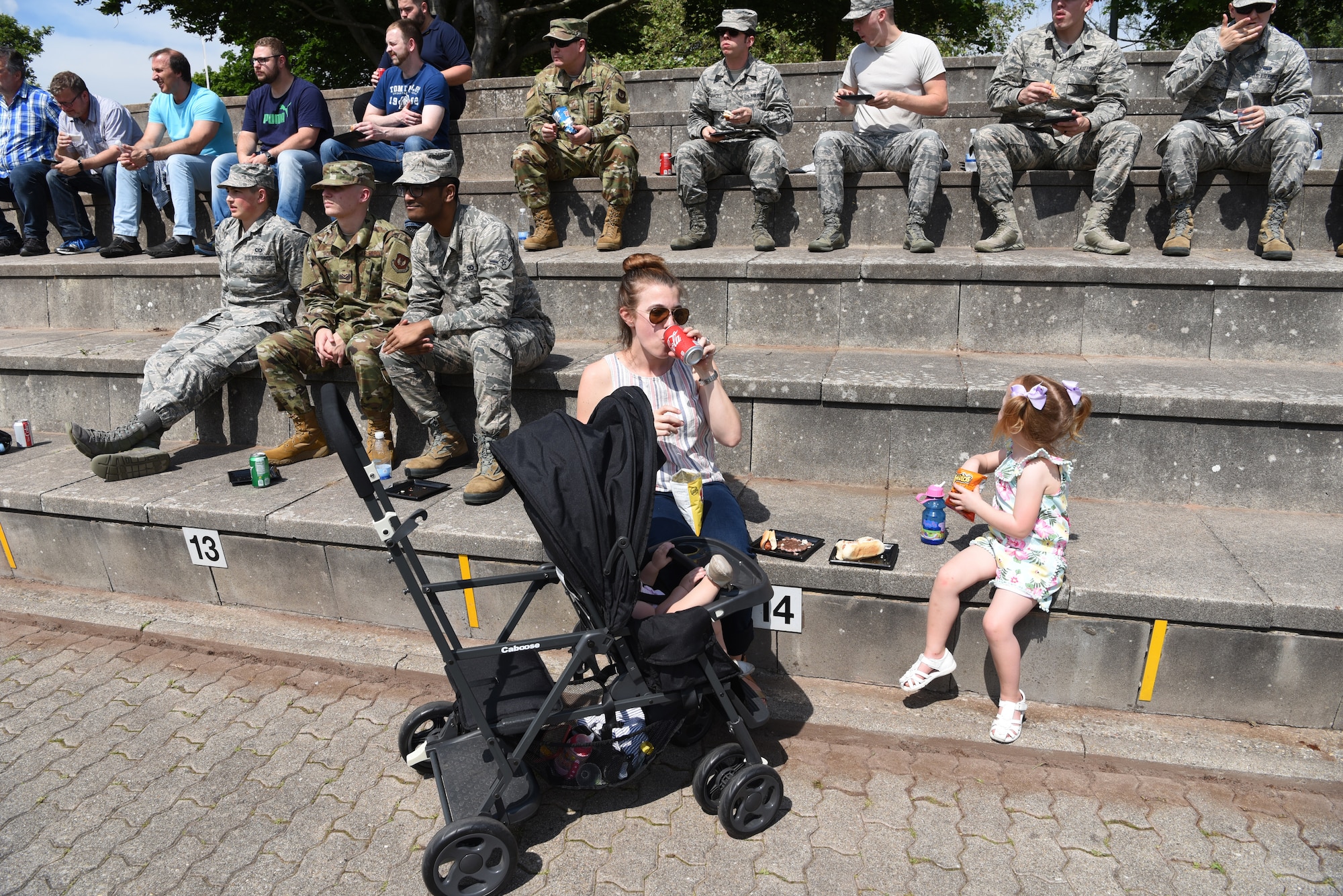 Team Ramstein Airmen and civilians enjoy food and drinks during the Commander in Chief’s Installation Excellence Award barbecue at Donnelly Park on Ramstein Air Base, Germany June, 18, 2019. The 86th Force Support Squadron provided all the food and entertainment for the event