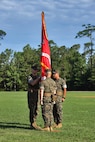 U.S. Marine Corps Lt. Col. Robert P. Gerbracht, left, commanding officer of 8th Engineer Support Battalion, 2nd Marine Logistics Group, receives the unit colors from Lt. Col. Patrick G. Manson during a change of command ceremony at Camp Lejeune, North Carolina, June 19, 2019. During the ceremony, Manson relinquished command of 8th ESB to Gerbracht. 

(U.S. Marine Corps photo by Gunnery Sgt. Jason W. Fudge)