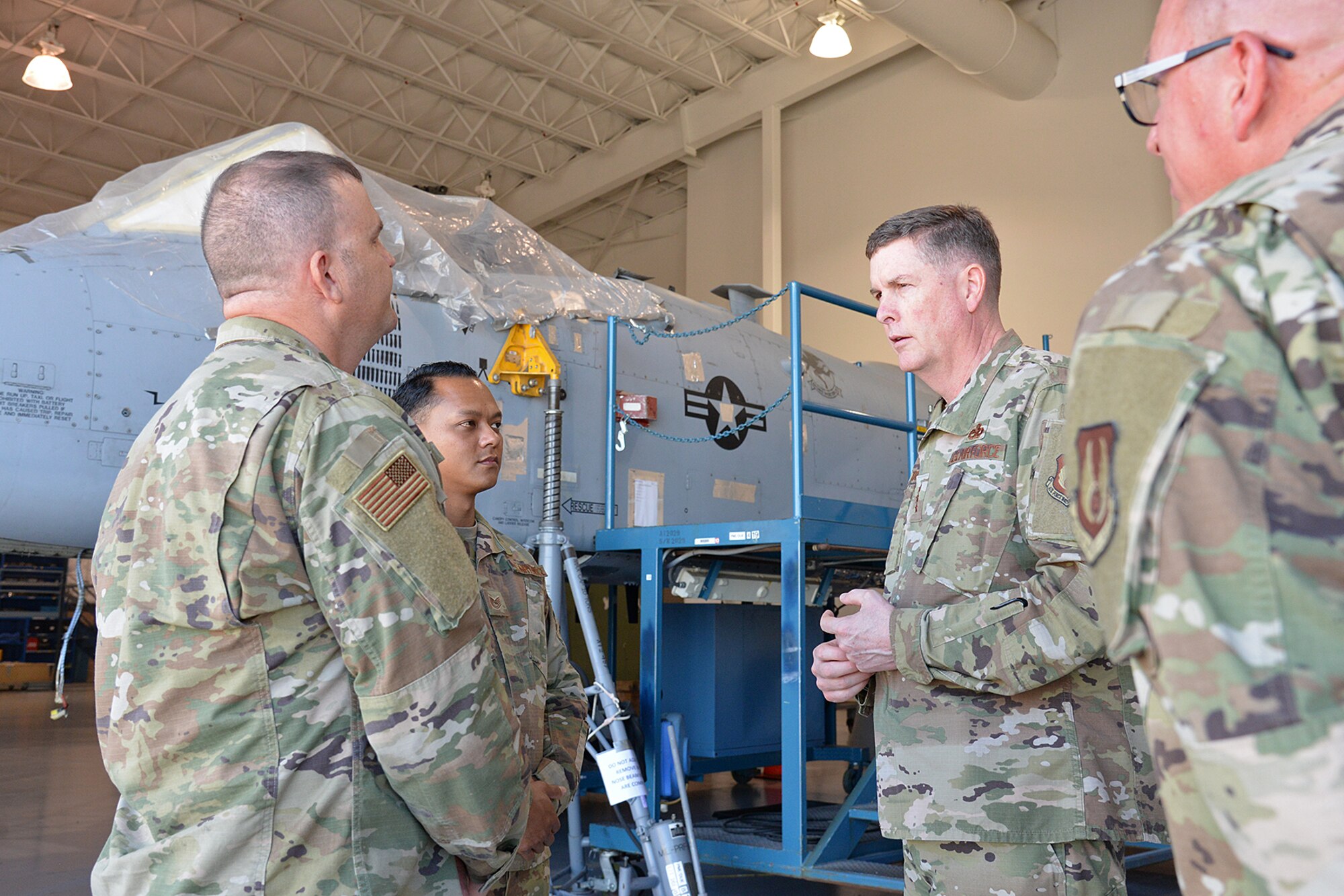 Lt. Gen. Donald Kirkland, Air Force Sustainment Center commander, visits with 309th Aircraft Maintenance Group members about depot maintenance in the Air Logistics Complex. Kirkland made a scheduled stop at Hill Air Force Base to view the work in the complex and meet with employees.