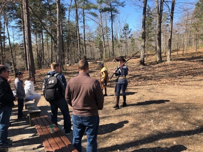 Members of U.S. Army Central’s Strategic Plans division (G5) listen to the Park Rangers discuss the tactical value of the musket and rifle at Kings Mountain National Military Park, S.C., March 27, 2019.

The battle of Kings Mountain, October 7, 1780, was an important American victory during the Revolutionary War, as the first major patriot victory to occur after the British invasion of Charleston, SC in May 1780.