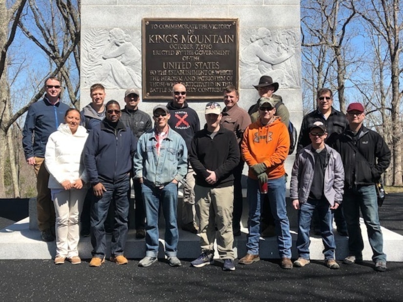 Members of U.S. Army Central’s Strategic Plans division (G5) pose for a group photo at Kings Mountain National Military Park, S.C., March 27, 2019.

The battle of Kings Mountain, October 7, 1780, was an important American victory during the Revolutionary War, as the first major patriot victory to occur after the British invasion of Charleston, SC in May 1780.