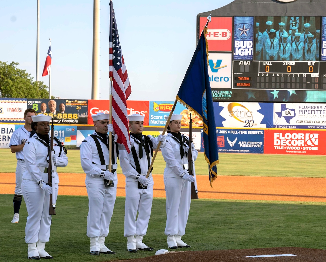 Navy Information Operations Command Texas presents the colors during a San Antonio Missions baseball game in honor of military appreciation night June 12.