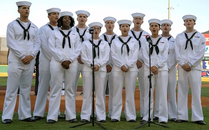 The Navy Medicine Training Support Command, or NMTSC, student choir performed the national anthem during a San Antonio Missions baseball game in honor of military appreciation night June 12.