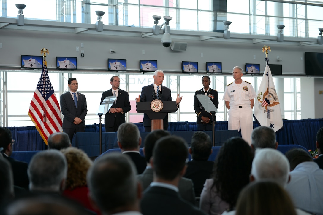 Vice President Mike Pence speaks during a press conference.