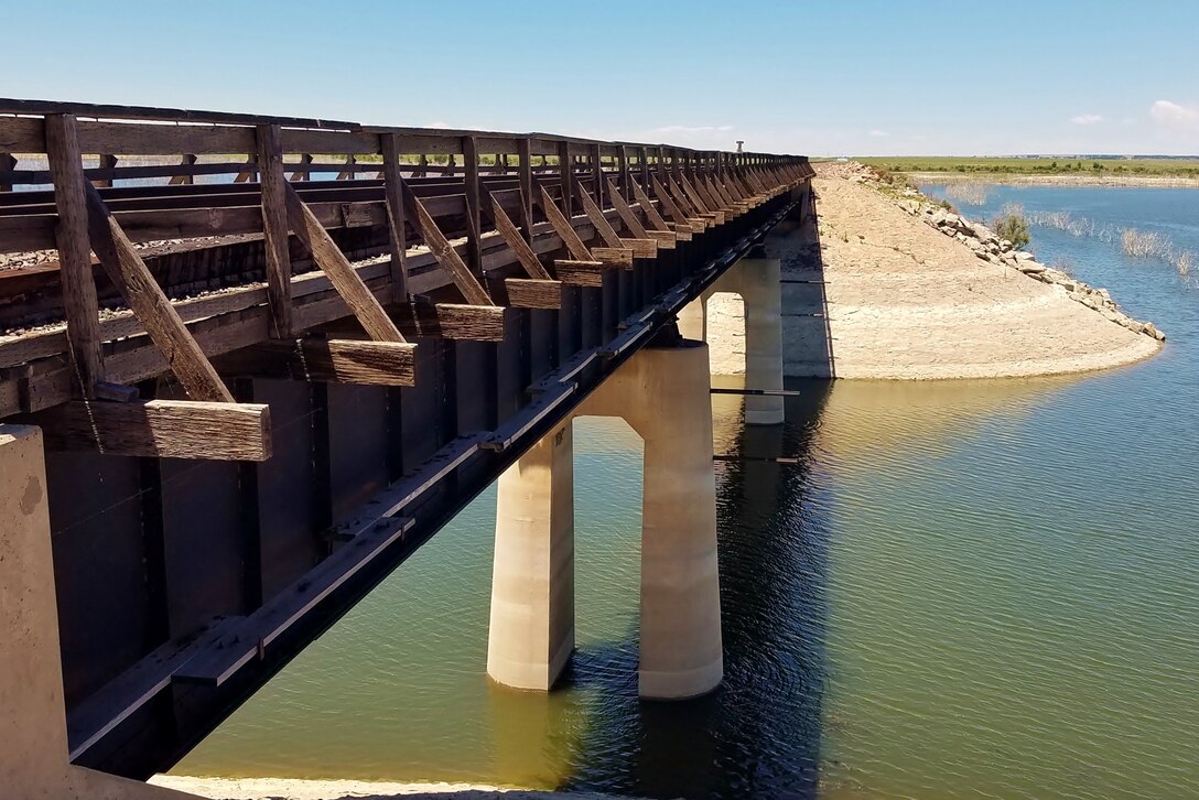View of the railroad trestle at John Martin Reservoir State Wildlife Area.