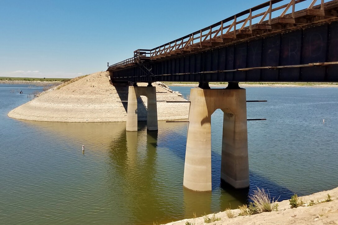 View of the railroad trestle at John Martin Reservoir State Wildlife Area.